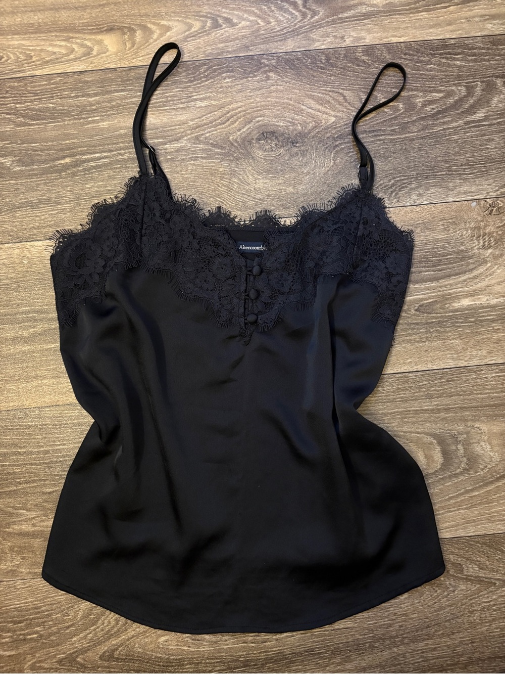 Abercrombie & Fitch Black Satin Lace Trim Camisole Top Size S